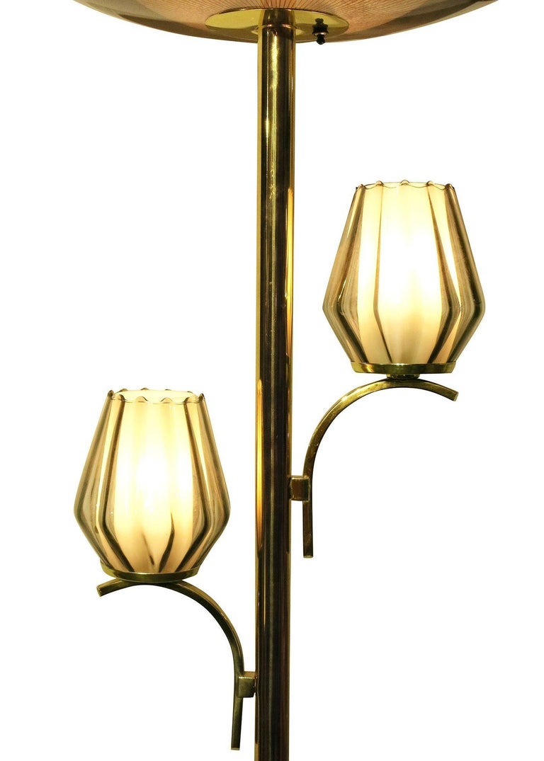 Mid Century Brass Triple Light Floor to Ceiling Tension Pole Lamp