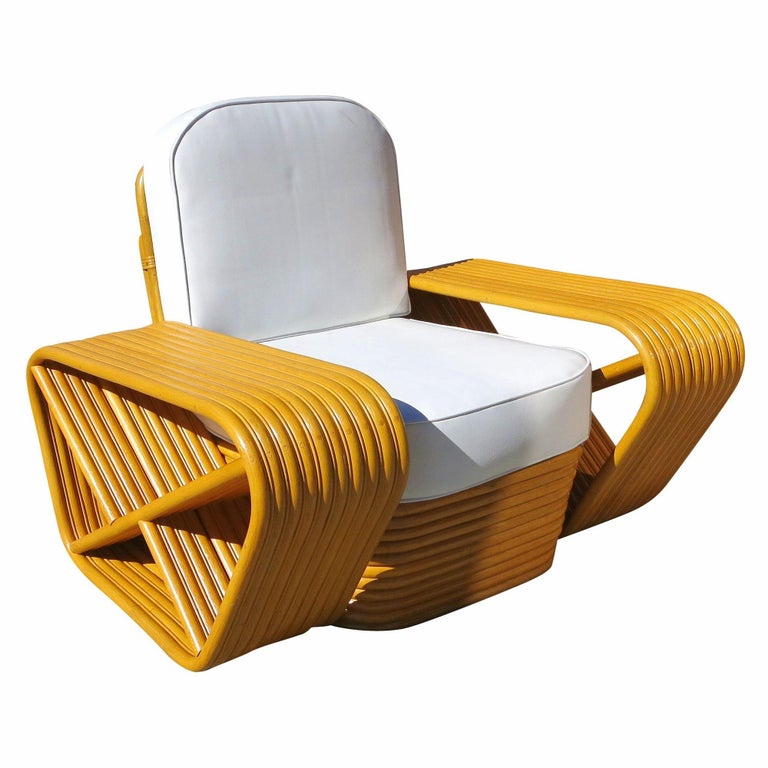 Restored 10 Strand Square Pretzel Rattan Lounge Chair Paul Frankl Style