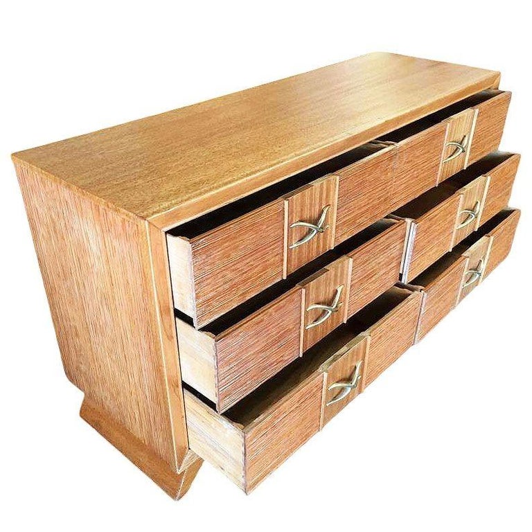 Restored Mid-century Paul Frankl Combed Wood Chest of Drawers for Brown Saltman