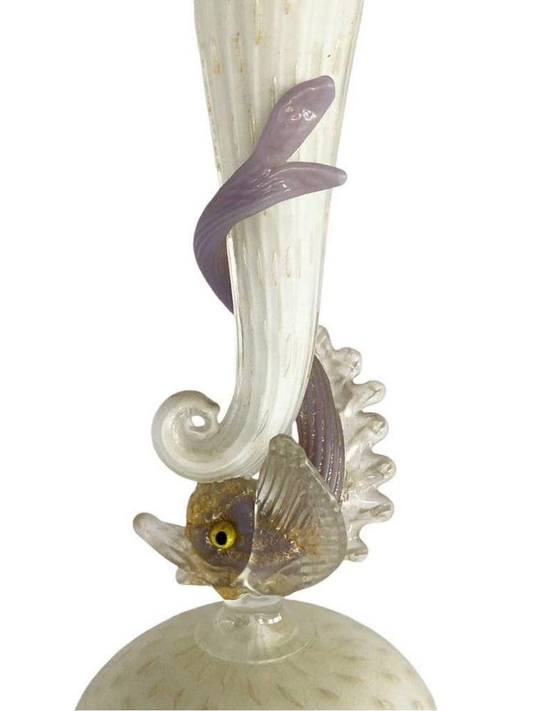 Mid-Century Venetian Murano Glass Dolphin Vase By Salviati