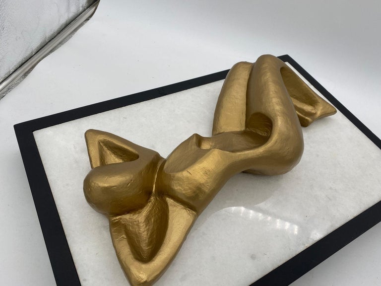 Abstract Nude Bronze Female Sculpture on white Marble Base