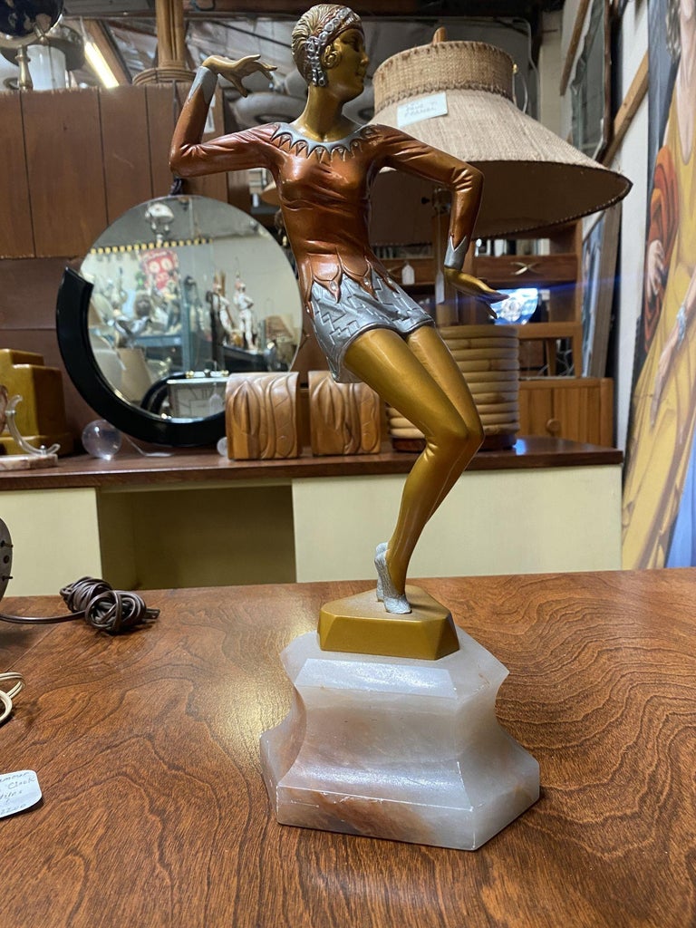 Neo Art Deco Copper-Tone Female Dancer Statue Dancer by Biess