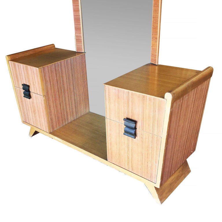 Paul Frankl Combed Wood Vanity with Stool for Brown Saltman