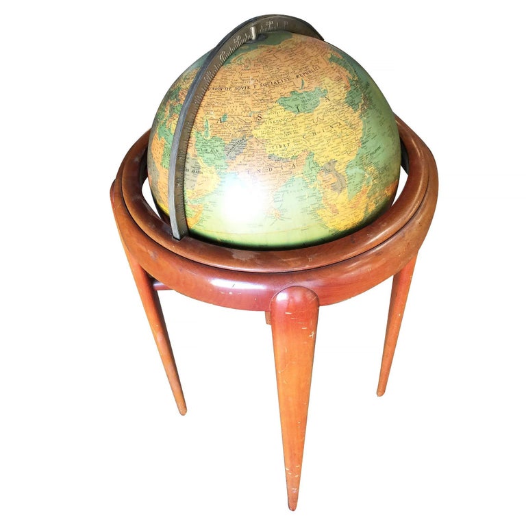 Midcentury Mahogany Floor Globe by Replogle