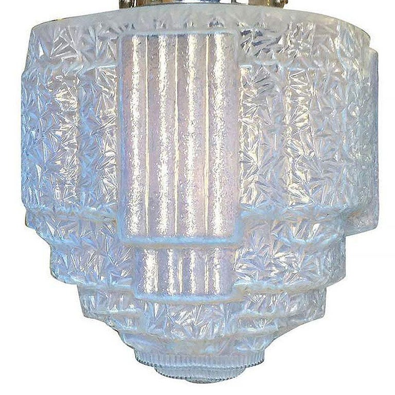 Streamline Ceiling Pendant w Textured Blue Glass Stepped Glass Globe 4 Available