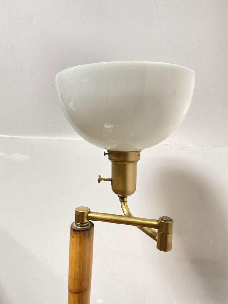 Mid Century Rattan Swing Arm Floor Lamp w/ Drink Stand