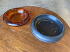 Round Dark Gold Amber 8" Glass Art Deco Ashtray w/ Ebony Holder