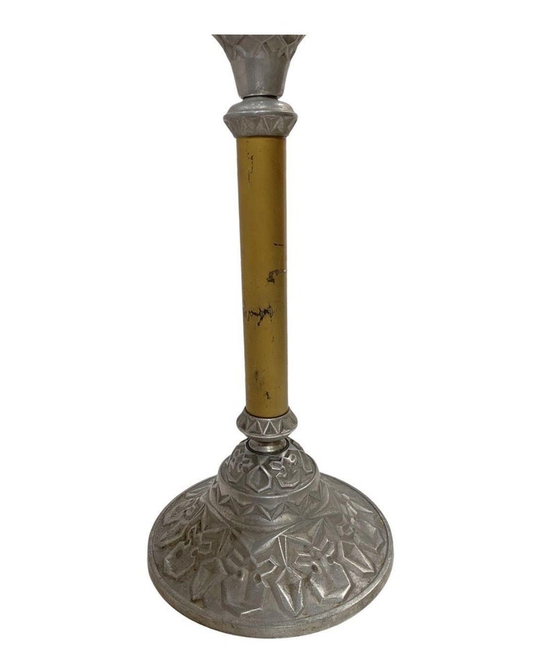 Arts and Crafts Two Tone Aluminum and Brass Art Deco Floor Standing Candelabra