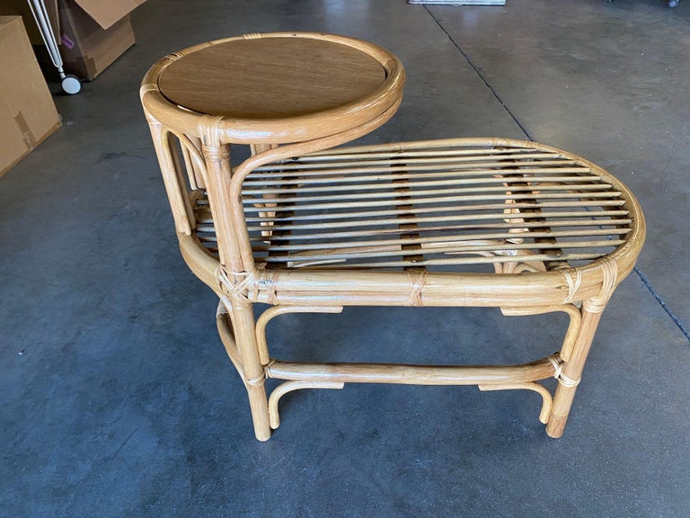 Restored Single Strand Rattan Side Table W/ Grill Top, Pair
