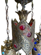 Hollywood Regency Jewel Prisms Filigree 5 Light Hanging Chandelier, Circa 1950