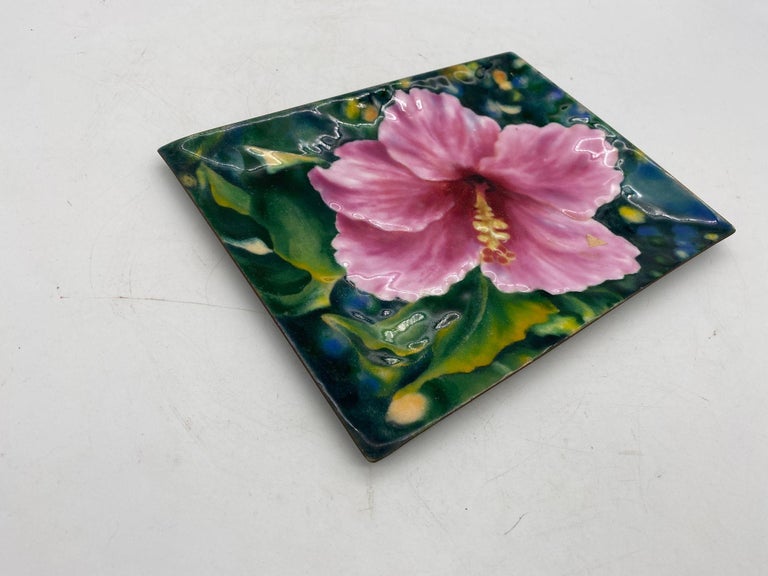 Bonne Couleur Electroforming Cloisonné Hibiscus Decorative Plate
