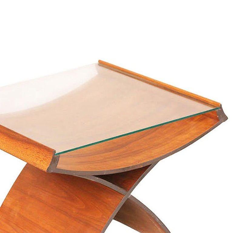 Mid-Century Molded Sculptural Plywood Hourglass Side Drink Table with Glass Top