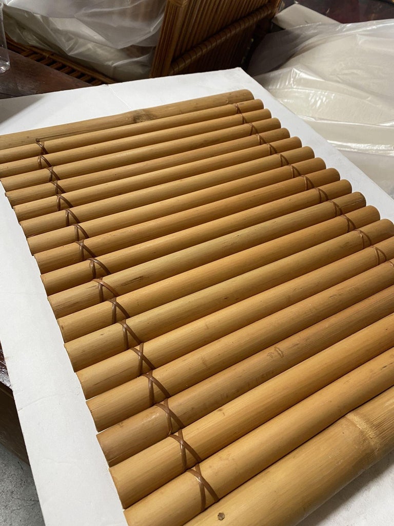 Restored Mid Century Tropical Split Bamboo Serving Tray, Pair