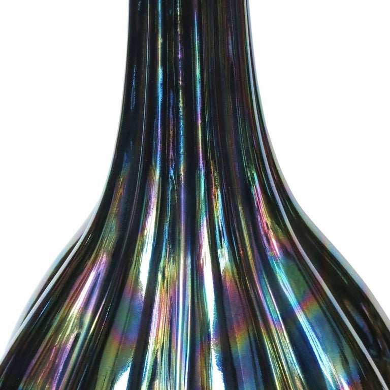 Mid-century Iridized Art Glass Table Lamp w/ Brass Base