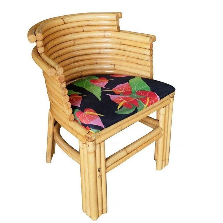Restored Streamlined Art Deco Stacked Rattan Dining Side Chair, Set of Four