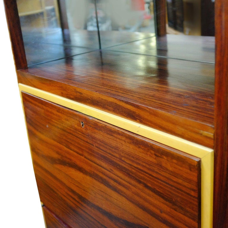 Art Deco Macassar Ebony Vitrine Cabinet with Bar and Secretary Desk