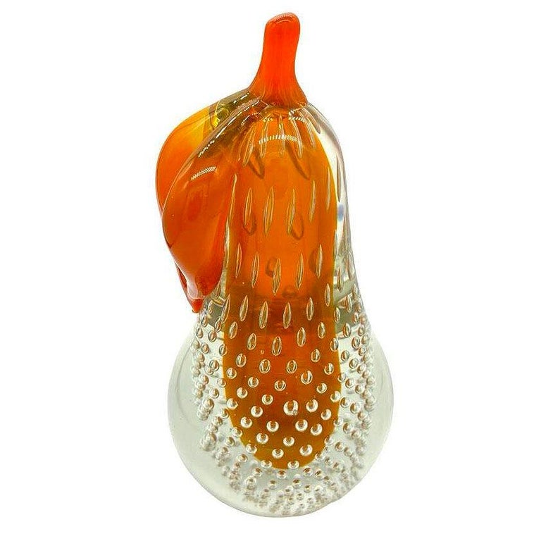 Alfredo Barbini Bullicante Aventurine Murano Glass Pear Scupture