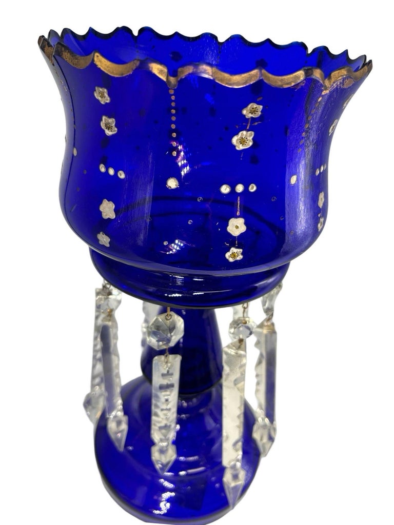 Victorian Cobalt Glass Hand-Cut and Gilded Luster Vase