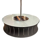 Restored Mid-Century Googie Drum Pendent Black and White Chandelier Lighting