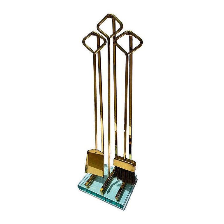 Italian Modernist Brass and Glass Fireplace by Fontana Arte