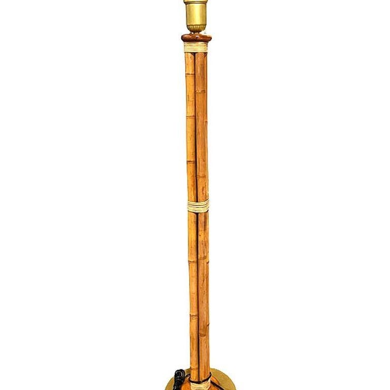 Mid-Century 4 Strand Rattan & Wicker Floor Lamp w/ Brass Base