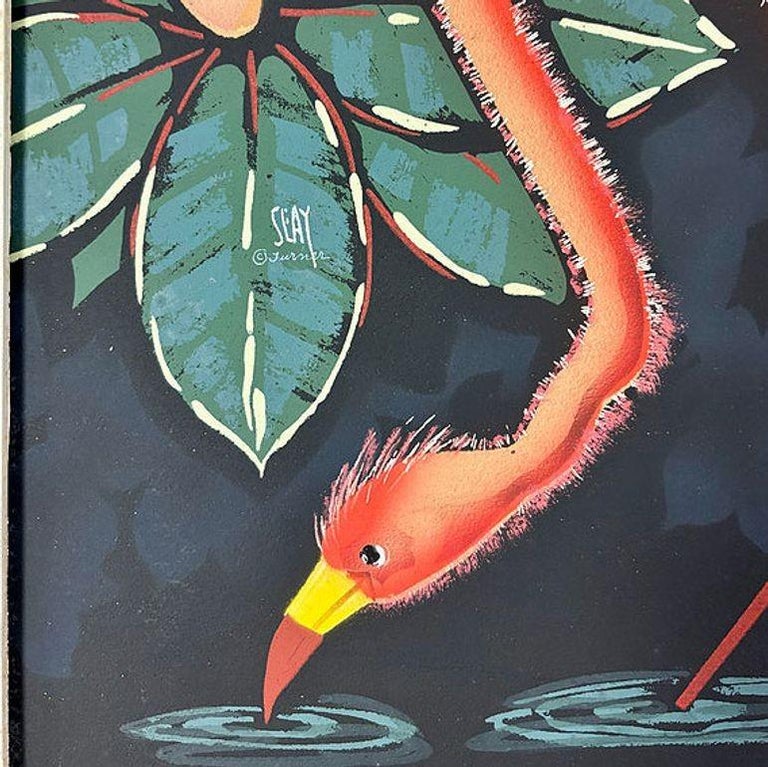 Pair of Mid Century Pink Flamingo Airbrush Prints by Billy SEAY in Frame