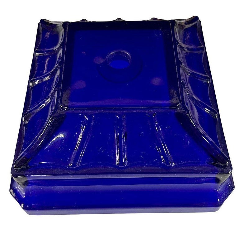 Vianne Art Deco Geometric Square Cobalt Art Glass Light Up Lamp Base
