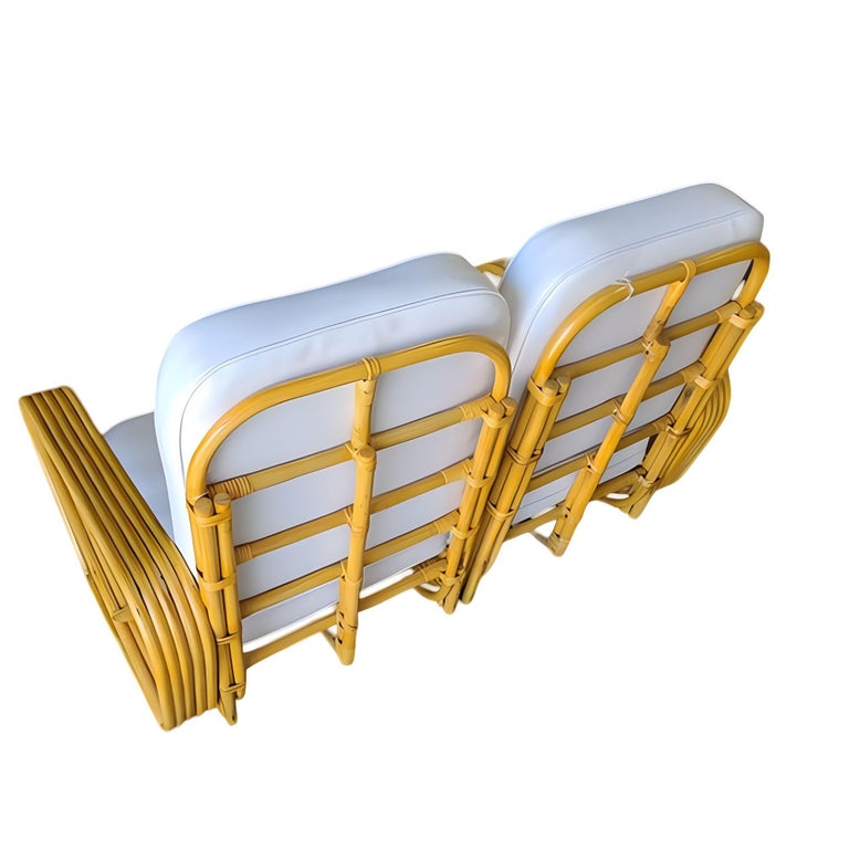 Restored 5-Strand Square Square Pretzel Rattan Settee w/ Stacked Base