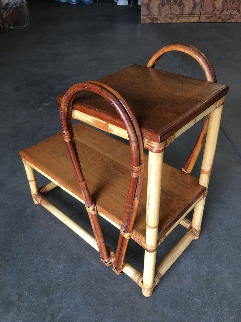 Restored Rattan Tear Drop Rattan Table W/ Mahogany Tops