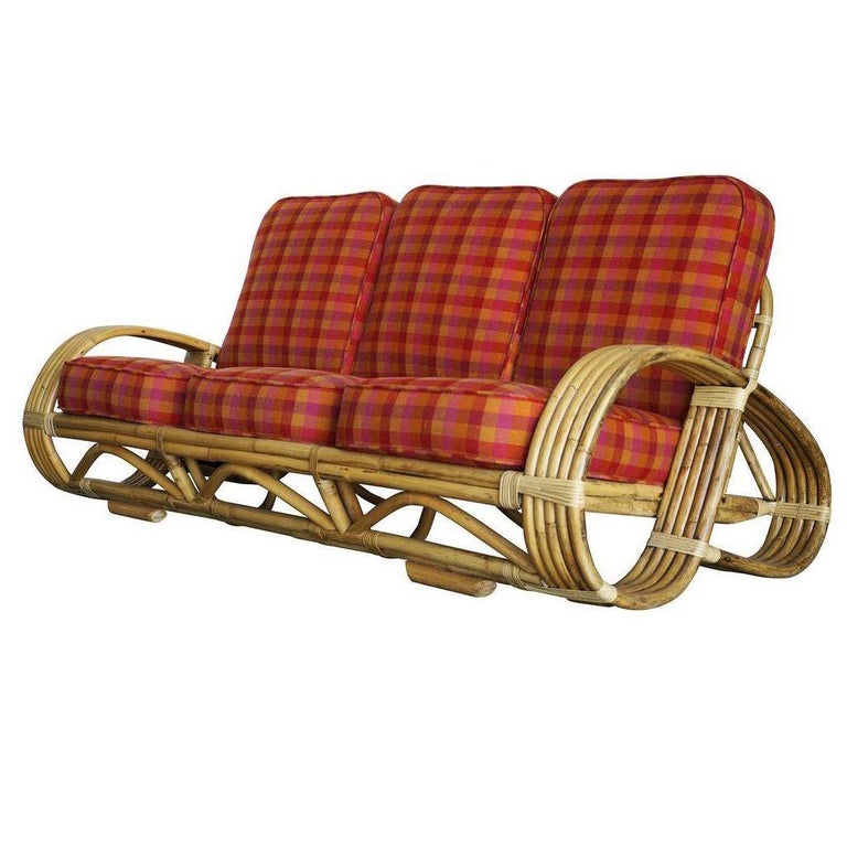Restored Rare 5-Strand "Reverse Pretzel" Rattan Sofa & Lounge Chair Living Room