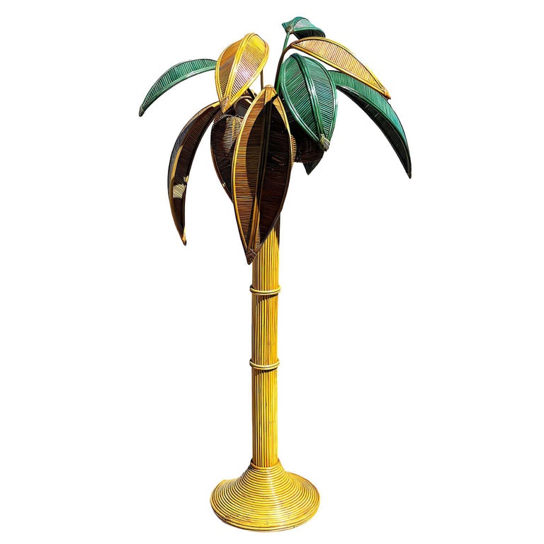 RARE Mid-century Sculptural Rattan Palm Tree floor Lamp, Mario Torres Lopez