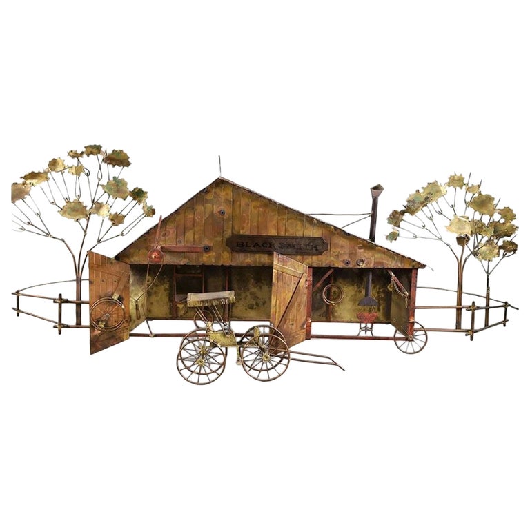 Mid-Century "Blacksmith" Hanging Copper Wall Sculpture by Curtis Jere