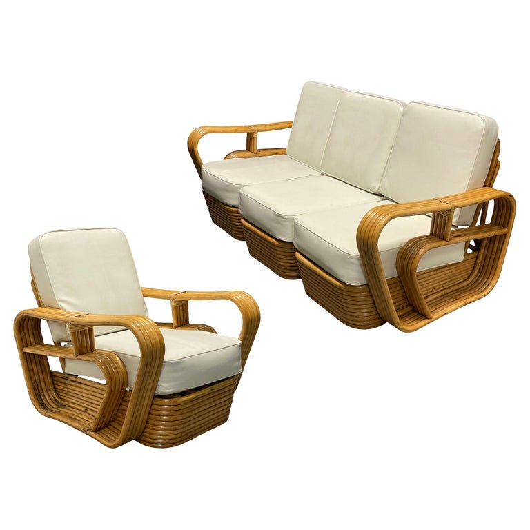 Restored 5-Strand Rattan "Double-Speed" Arm Sofa & Lounge Chair Living Room Set