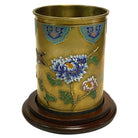 Chinese Floral Bronze Cloisonne Enamel Cylinder Vase w/ Wood Base