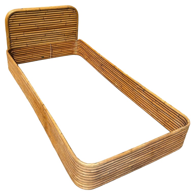 Restored Paul Frankl Style Stacked Rattan Bed Single Size Bed Frame, Kane Kraft
