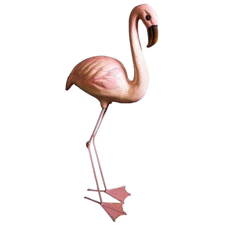 Life-Size Handmade Paper Mache Pink Flamingo Sculpture Signed Sergio Bustamante