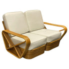 Restored Frankl Style Four-Strand Square Pretzel Rattan Sectional Settee