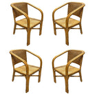 Restored Modern 2-Strand Rattan Armchair Dining Chair w/ Wicker Seat, Set of 4