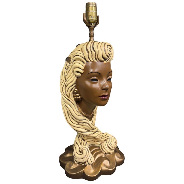 Mid-Century Female Bust Chalkware Lamp