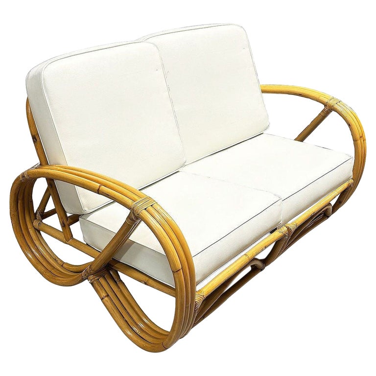 Restored Mid-century Rattan 3-Strand 3/4 Reverse Pretzel Sectional Settee Sofa