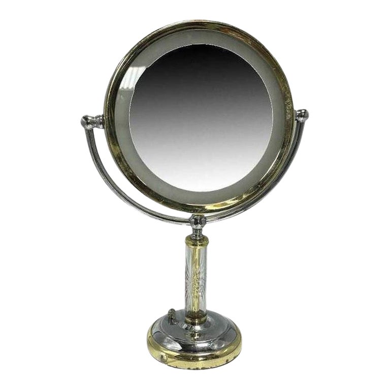 High Style Brass & Chrome Florescence Magnifying Vanity/Jewelry Mirror