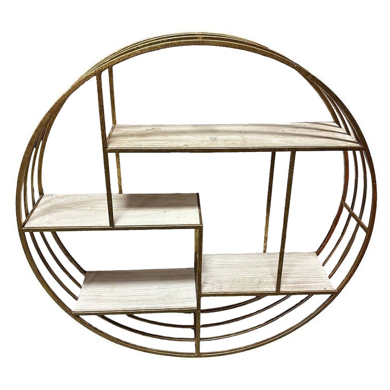 Mid-century Style 4-Tier Round Brass Colored Wall Hanging Shelf