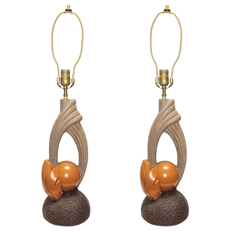 Mid-Century Sculptural Art Pottery Lamp Pair, Circa 1950s
