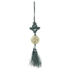 70s Boho Hand-Carved Tremolite Jade Pendant Necklace with Silk Knot & Tassel