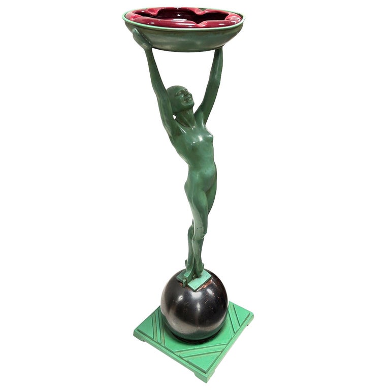 Frankart Standing Nude on Ball Art Deco Sculptural Smoke Stand Model T330