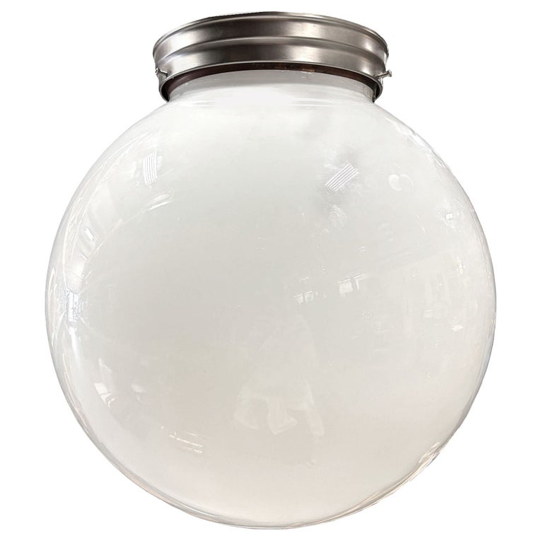 Art Deco Milk Glass Globe Shade Pendant with Nickel Plate Fitter, by Ray-Lite