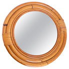 Restored Mid-century 12" Four-Strand Tropical Rattan & Wicker Round Wall Mirror