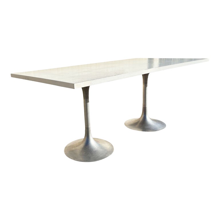 Eero Saarinen Style Double Tulip Base Dining Table W/ White Rectengular Top