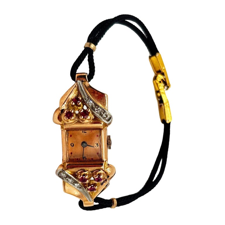Women's 14K Gold Wristwatch w/ Ruby & Diamond Accents by Jacoby-Bender