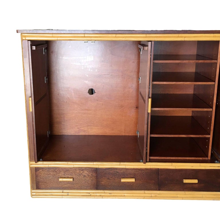 Rare Restored Bespoke Rattan & Mahogany Armoire